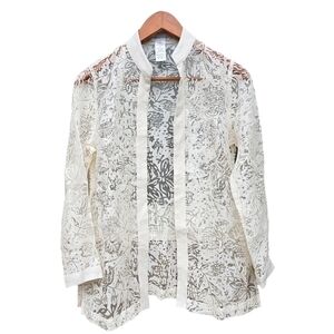 Vintage Floral Lace Linen Trim Jacket Size PXS